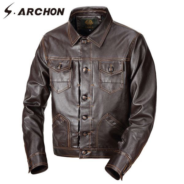 

s.archon autumn new leather jackets men turn down collar pockets pilot pu warm jacket outerwear casual man coat jacket clothing, Black;brown