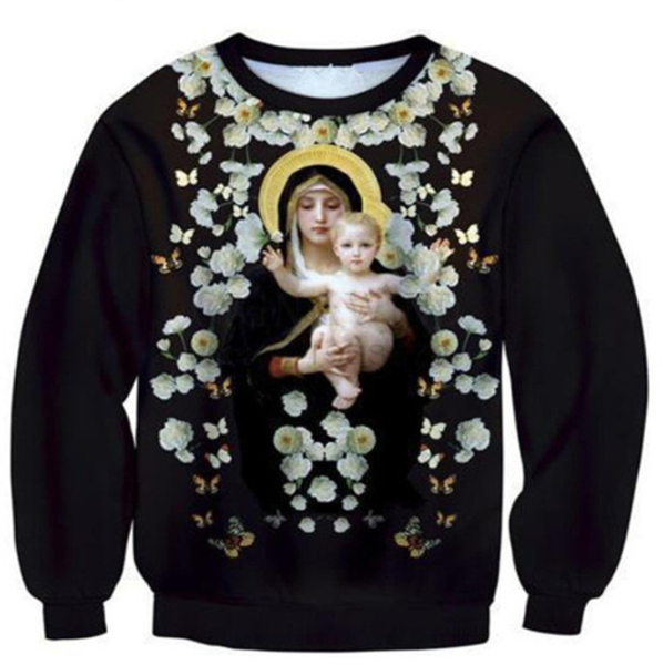 

новые прибытия мода мужчины / женщины jesu девы марии смешные 3d печатныхsweatshirt стиль моды повседневная толстовка b252, Black