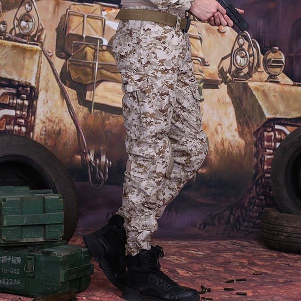

мужчины multicam камуфляж militar тактические брюки multi-карманы военная цифровая охота наружные боевые брюки с наколенниками, Black;green