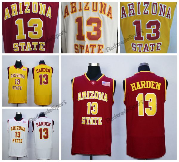

mens arizona state sun devils james harden college basketball jerseys vintage james harden #13 red yellow stitched basketball shirts, Black