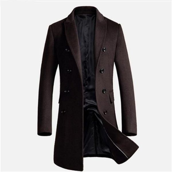 Misturas de lã masculina longo trench coat inverno casacos de lã masculino fino ajuste cashmere casacos homem duplo breasted peacoat abrigo hombre