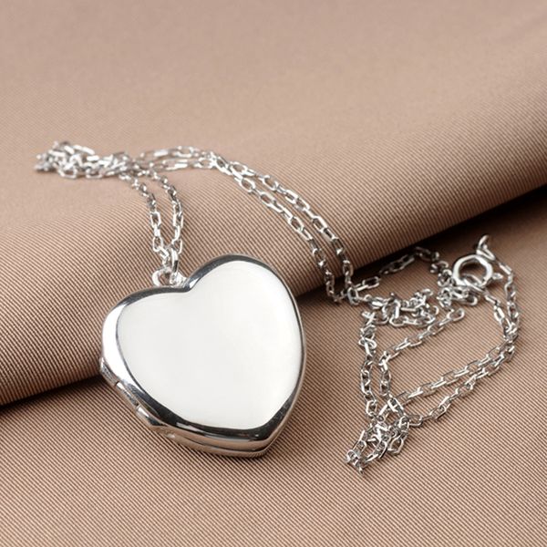 

genuine sterling silver 925 heart shape p frame locket pendant necklace for women lovers valentine's day gift free