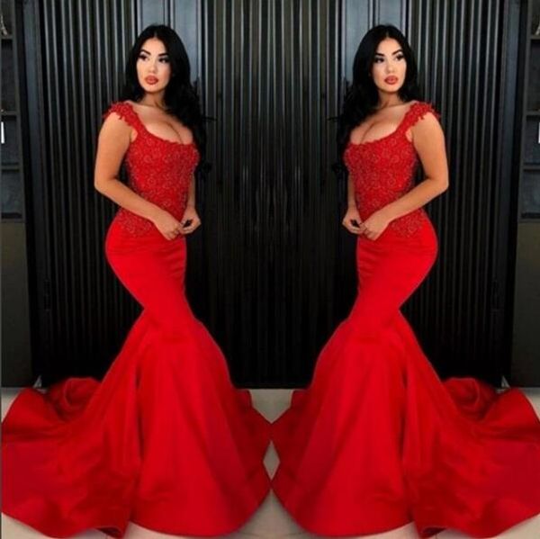 Sexy Mermaid Red Long Prom Dresses Fitted Red 2019 New Satin Zuhair Murad Abiti da sera per feste in rilievo abiti de noche