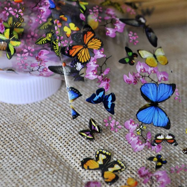 

buerfly plum flower nail art transfer foils colorful full wrap nail sticker decal decoration diy manicure tools 653, Black