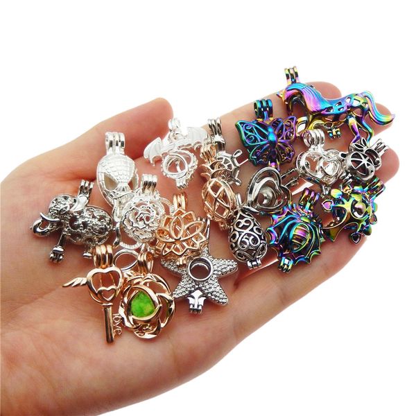 

20pcs mixed colors hybrid models zinc alloy pearl cage pendants aromatherapy essential oil diffuser jewelry necklace diy jewelry, Silver