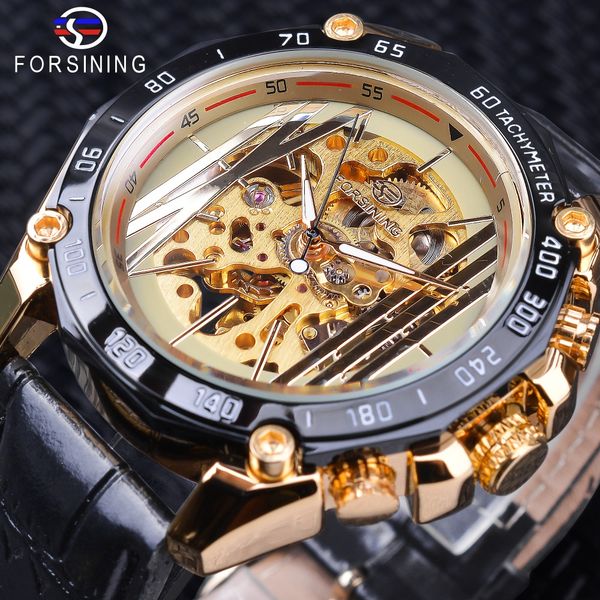 

forsining fashion golden open work clock male men's automatic wrist watches luminous hands black band, Slivery;brown