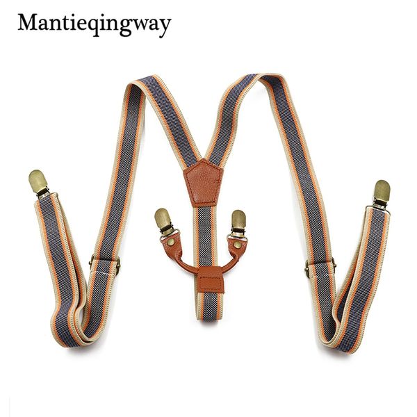 

mantieqingway men's orange suspenders 4 clips strap wedding adjustable button braces elastic women pu leather suspenders belt, Black;white