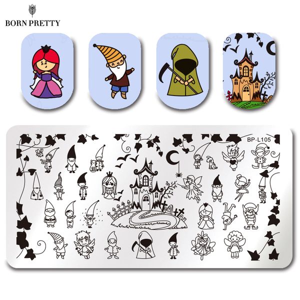 

born pretty fairy princess nail stamping dwarf castle rectangle template manicure nail art image plate stencil tool bp-l105, White