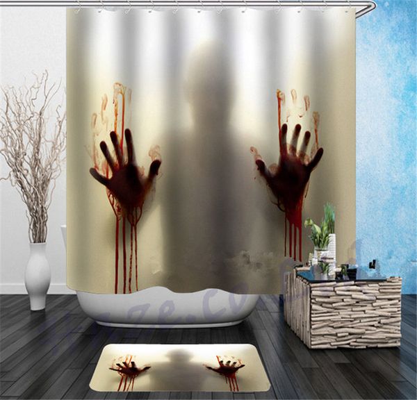 

halloween horror bath shower curtain bloody hands creepy fun creative soft