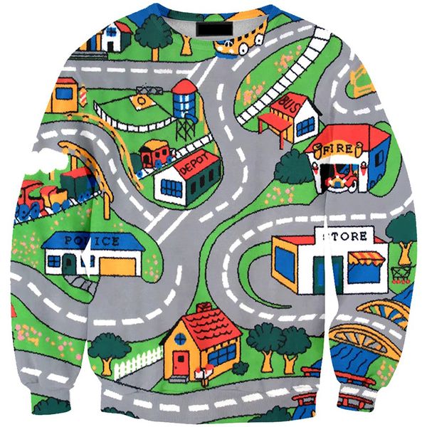

new fashion mini town toy funny 3d print sweats fashion clothing women men sweatshirt casual pullovers k46, Black