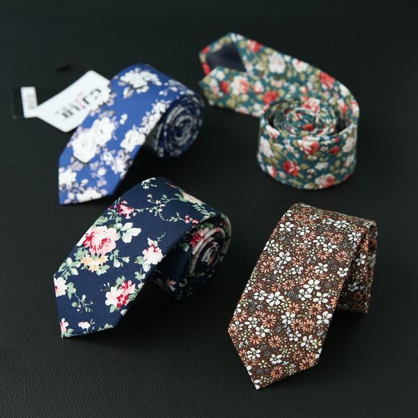 

cotton slim ties new fashion floral print necktie for men skinny ties wedding party flower neckwear casual narrow cotton necktie, Black;blue