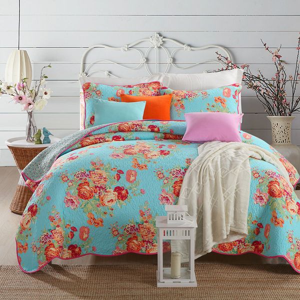 

floral print bedspread  size quilted cotton coverlet bed cover set summer comforter blanket bed set pillowcases 3pcs