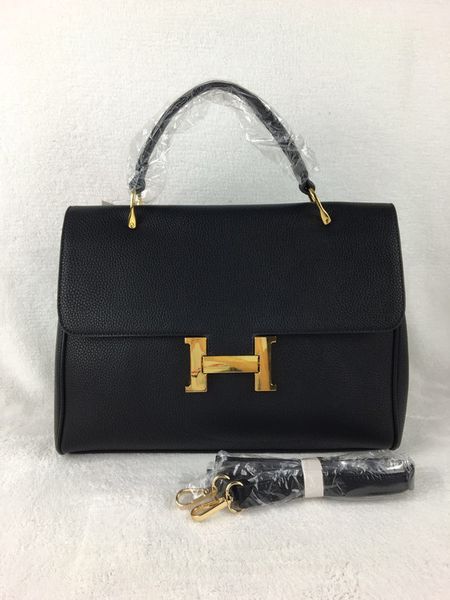 

2018 Versatile Socialite Style Shoulder Bags for Women Genuine Leather Plain Lady Shoulder Bags with Flap Pocket