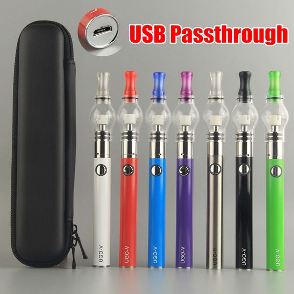 UGO-V 650 900 mAh Atomizador Globo De Vidro Starter Kits Erva Seca Vape Pen Wax Vaporizador Tanque EGO Evod UGO Micro USB Passar Através Do Kit Com Zíper