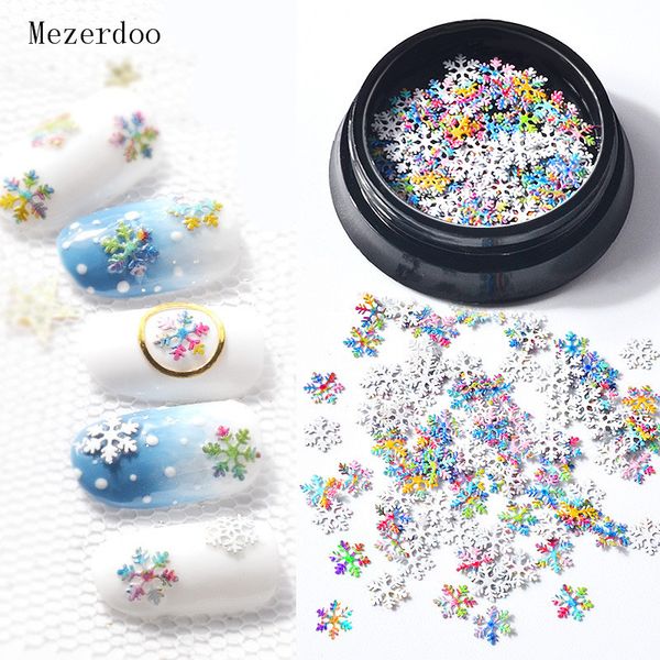 

1 box nail art christmas snowflake glitter mixed 3d xmas colorful sequins super thin manicure decorations diy nails accessoires, Silver;gold