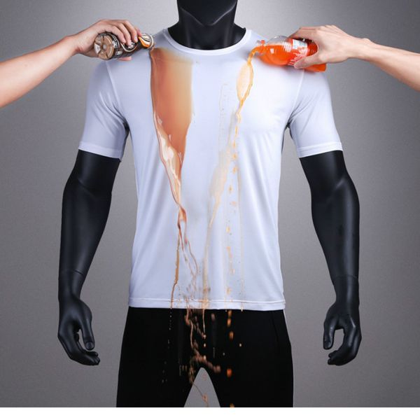 

summer waterproof antifouling t shirt fashion men hydrophobic breathable short sleeve quick-dry casual men's t-shirt, White;black