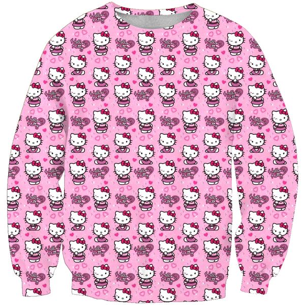 

anti-samely fashion men sweatshirt 3d hello kitty print simple casual white relaxtion oversized clothes ing, Black