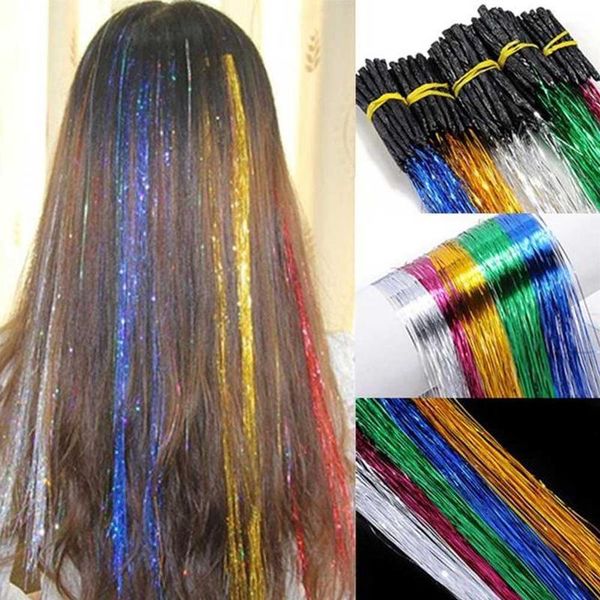 

45cm 100 strands/pcs hair tinsel bling 14 colors for women girls hairstyling hjf7387, Brown