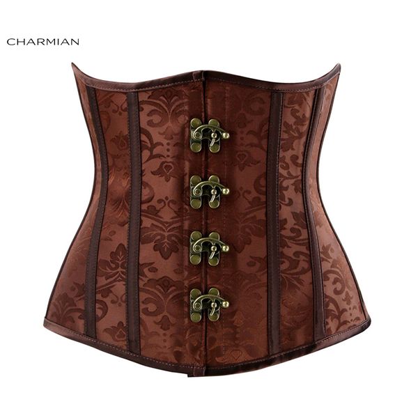 

charmian women's retro gothic corset brown brocade steel boned underbust corsets and bustiers body shaper waist trainer, Black;white