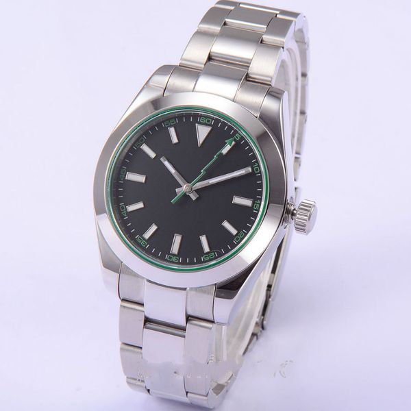 

40mm sapphire crystal stainless steel band sterile automatic men's watch black dial green numerals, Slivery;brown