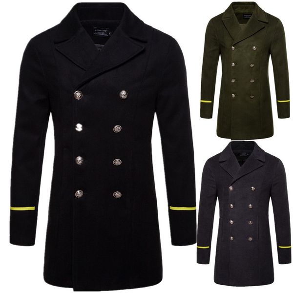 

plus size 2018 smart casual mens coats overcoats double breasted fashion slim winter dress coat, Black