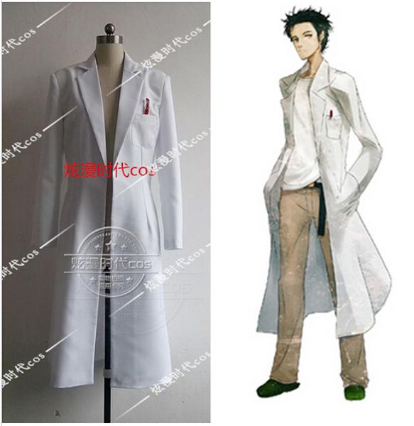 

animesteins gate okabe rintarou cosplay costume coat long jacket white jacket costume new ing, Black
