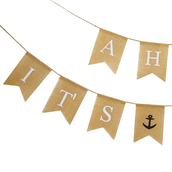2019 Ahoy Its A Boy Burlap Bunting Flag Rustic Baby Shower