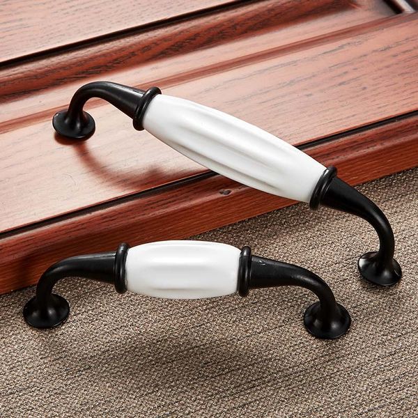 Black Emboss Wardrobe Door Handles Marble Ceramic Cabinet Handles