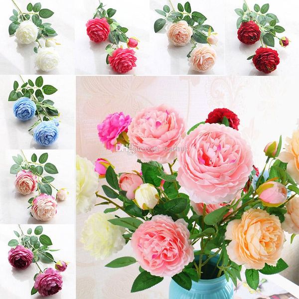 

9 color artificial flowers roses peony three flower heads garden wedding party decoration simulation fake flower head christmas gift wx9-70