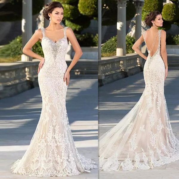 

zuhair murad свадебные платья русалка 2018 кружева аппликации милая свадебные платья спинки sexy бисером готический труба платье для невест, White