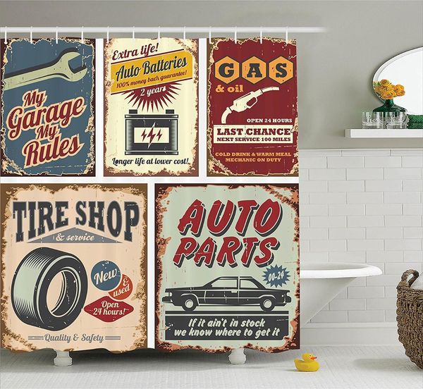 

memory home vintage car metal signs automobile advertising garage polyester fabric bathroom shower curtain with hooks