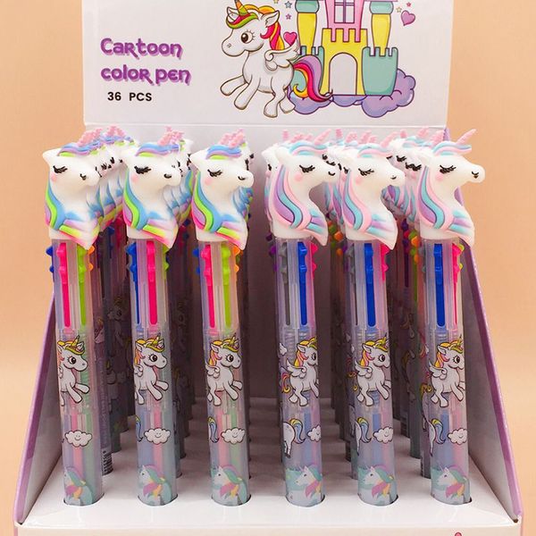 

2pcs cartoon unicorn 6 color ballpoint pen korean kawaii stationery ball pen school office supply escolar papelaria, Blue;orange