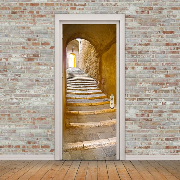 European Arched Doorways Stone Steps Door Stickers 3d Stereo Self