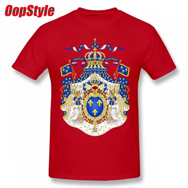 

royal coat of arms france flag t-shirt for men short sleeve cotton plain custom tee, White;black