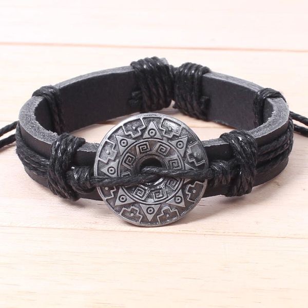 

1pcs fashion viking symbol flower rope leather bracelet adjustable laced up nordic rune amulet jewelry for women men punk gift, Black