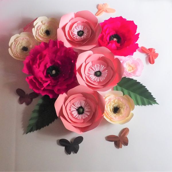 

Unique Giant Cardstock & Crepe Paper Flowers 9PCS+Leaves 2PCS+Butterflies 6PCS Wedding & Event Decorations Baby Nursery Decorations Home