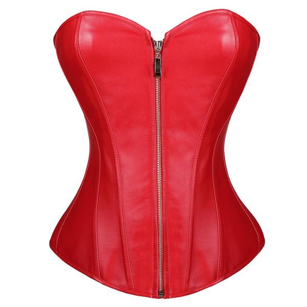 

s-6xl women strapless corselet black red lace up back corset faux leather overbust zipper bustier shaper plus size, Black;white