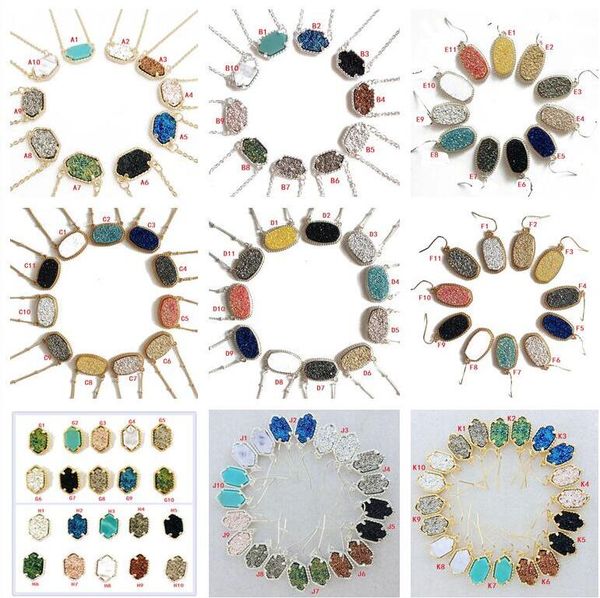 

10 Styles Druzy Drusy Earrings Necklace Silver Gold Resin Stone Necklaces Can Message Mixed Colors AS U Like to Meet