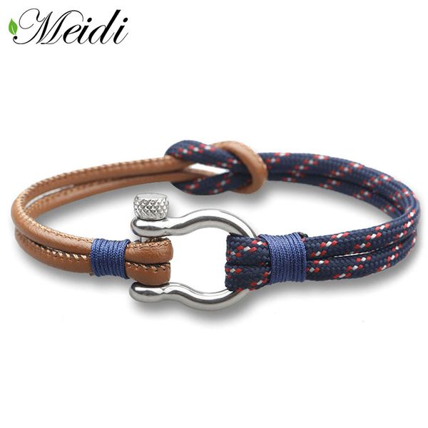 

meidi stainless steel fashion bracelets sport camping men parachute rope clasp handwoven nylon wristband sp609, Golden;silver