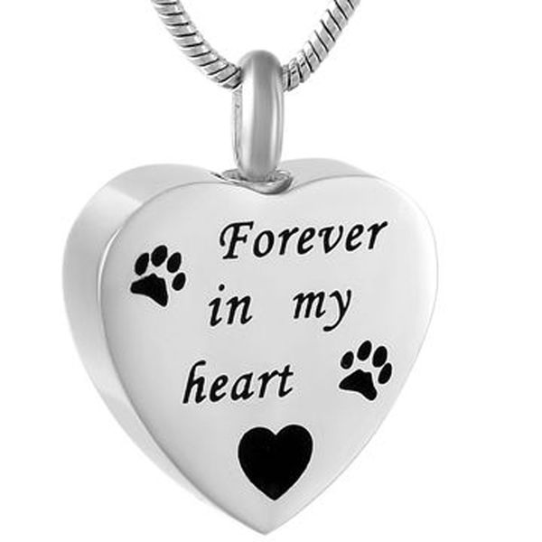 

wholesale has always customised heart-shaped footprints in my heart and urn ashes cremation funeral jewelry pendant necklace, Silver
