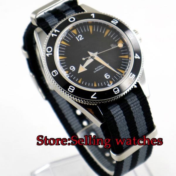 

41mm debert black sterile dial luminous ceramic bezel miyota automatic mens watch mechanical watches, Slivery;brown