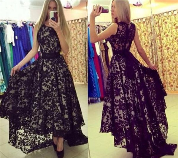 

short front long back black lace prom dresses arabic evening gowns high low little black party dress
