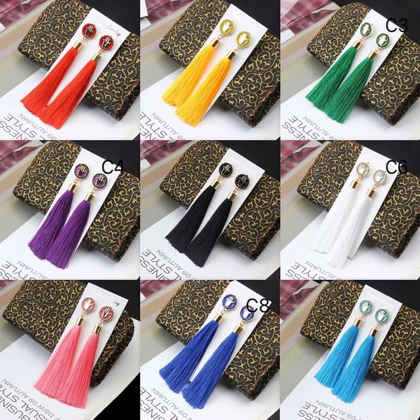 

handmade women tassels earrings colorful fringed earrings wedding dangle head drop earrings charm stud wholesale 9 colors, Silver