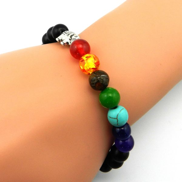 

natural stone beads 7 chakra healing balance elephant bracelete feminino yoga reiki prayer bead bracelet for men women, Black
