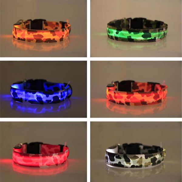 USB Recarregável Moda Camuflagem LED Coleira de Cão À Noite de Segurança Piscando Brilho do Gato de Estimação Cão Coleira Com Cabo USB de Carregamento Cães Acessório