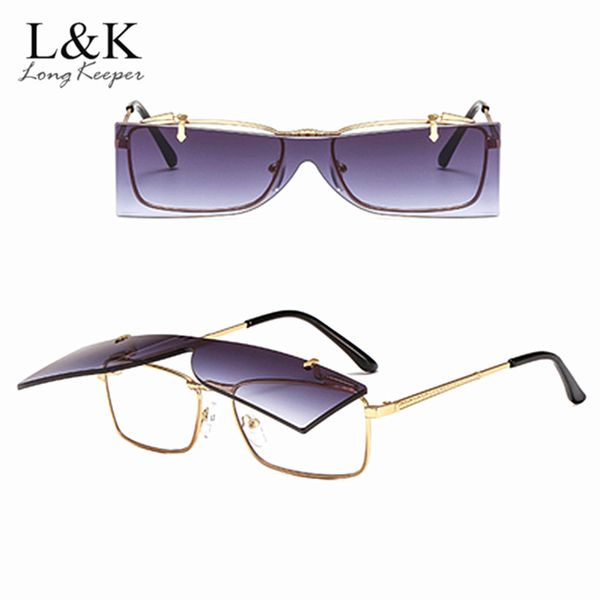 

2018 new retro vintage sunglasses men double lens flip sunglasses women brand designer fashion rectangle plain eyeglasses uv400, White;black