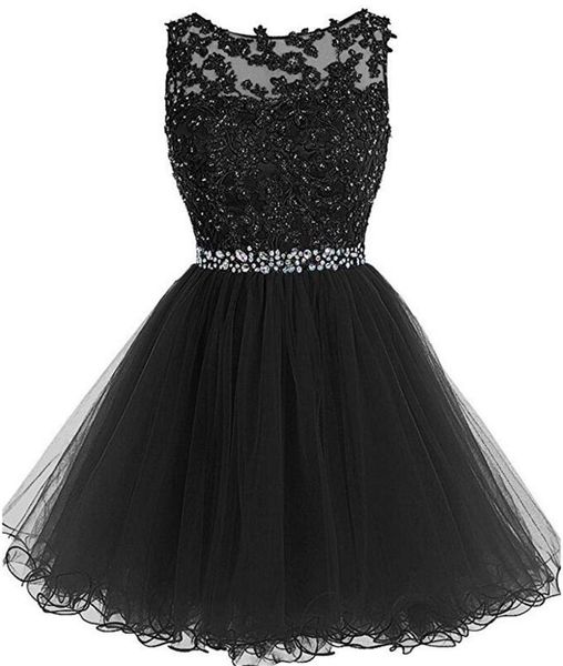 

2019 new short prom dresses lace appliques with crystal beads puffy tulle cocktail party dresses black graduation homecoming gowns qc1301