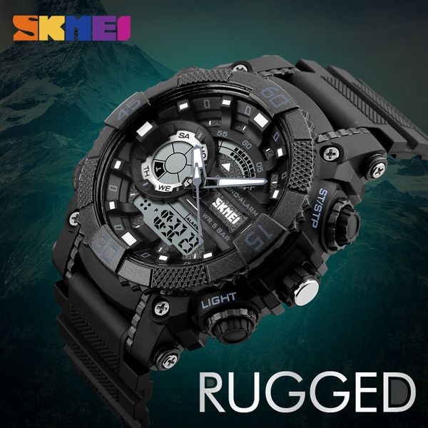 

skmei men sports watches digital quartz watch led big dial 50m waterproof dual display wristwatches relogio masculino 1228, Slivery;brown