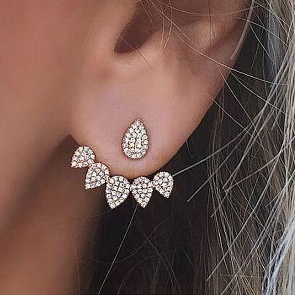 

wholesale female earrings jewelry personalized design water droplets full drill stude earrings, Golden;silver