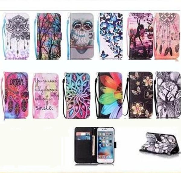 Dream Smile Coruja Flor Pintada Carteira Estande Capa De Couro Para iphone 6 6 s 7 8 plus samsung galaxy s7 borda j510 j710 a5 a3 2016